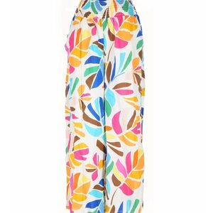 Tabitha White Tropical Leaf Print Wide-Leg Swim Coverup Pants